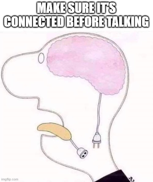 no need to thank me for the advice | MAKE SURE IT'S CONNECTED BEFORE TALKING | image tagged in thinkbeforeyouspeak,memes,funny,disconnectedthoughts | made w/ Imgflip meme maker