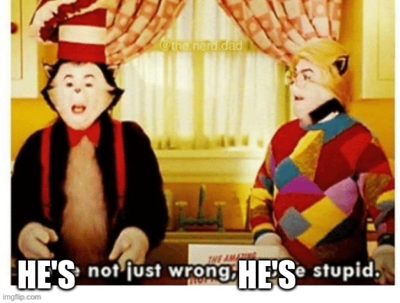 He's not just wrong, He's Stupid | image tagged in he's not just wrong he's stupid | made w/ Imgflip meme maker