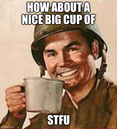 HOW ABOUT A NICE BIG CUP OF STFU | image tagged in stfu | made w/ Imgflip meme maker