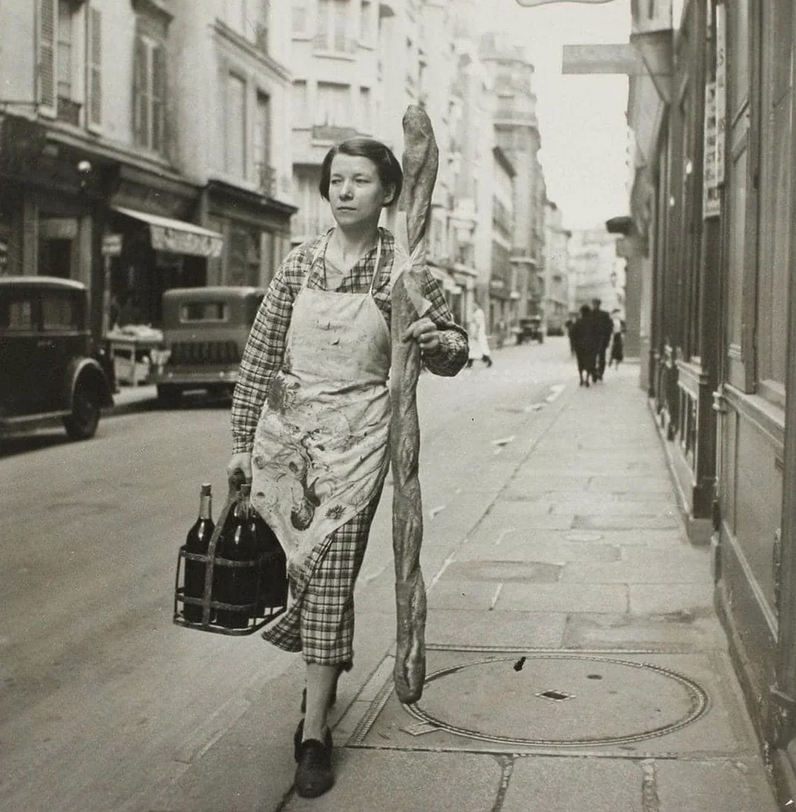 Woman with baguette and wine Blank Meme Template