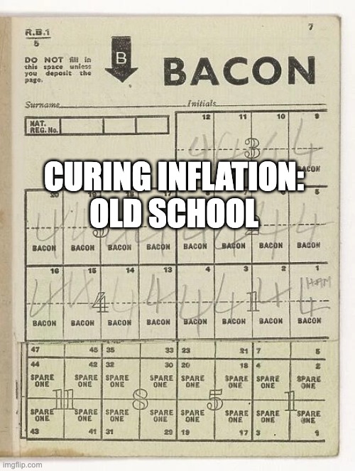 bacon ration book | CURING INFLATION: OLD SCHOOL | image tagged in bacon ration book | made w/ Imgflip meme maker