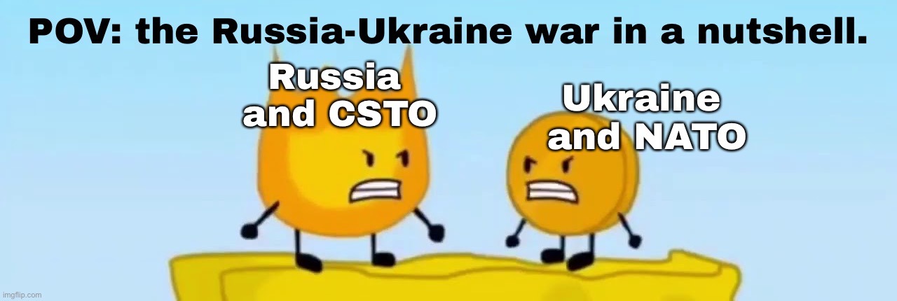 coiny your so dumb | POV: the Russia-Ukraine war in a nutshell. Russia 
and CSTO; Ukraine 
and NATO | image tagged in coiny your so dumb | made w/ Imgflip meme maker