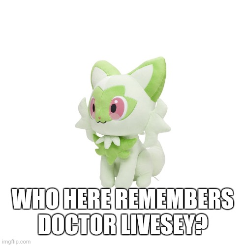 Sprigatito Plush | WHO HERE REMEMBERS DOCTOR LIVESEY? | image tagged in sprigatito plush | made w/ Imgflip meme maker