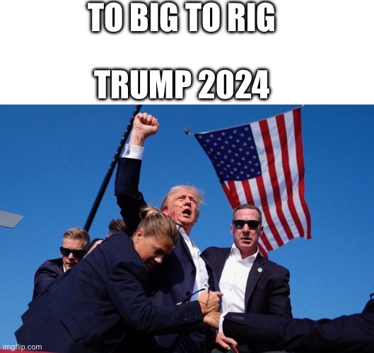 To Big To Rig | TO BIG TO RIG; TRUMP 2024 | image tagged in blank white template,donald trump,republicans,god bless america | made w/ Imgflip meme maker