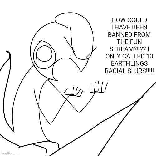 HOW COULD I HAVE BEEN BANNED FROM THE FUN STREAM?!!?? I ONLY CALLED 13 EARTHLINGS RACIAL SLURS!!!!! | made w/ Imgflip meme maker