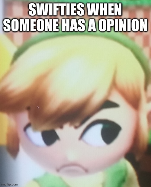 Toon link mad | SWIFTIES WHEN SOMEONE HAS A OPINION | image tagged in toon link mad | made w/ Imgflip meme maker