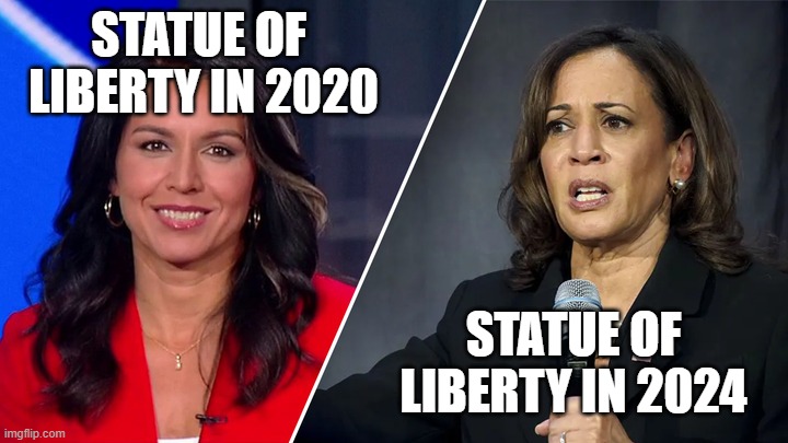 Statue of Liberty in 2020 vs 2024 | STATUE OF  LIBERTY IN 2020; STATUE OF LIBERTY IN 2024 | image tagged in liberty by comparison,funny memes,too funny,funny,funnymemes,funny but true | made w/ Imgflip meme maker