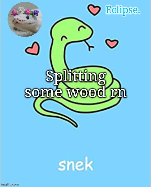 Eclipse. snek temp (thanks sayori) | Splitting some wood rn | image tagged in h | made w/ Imgflip meme maker