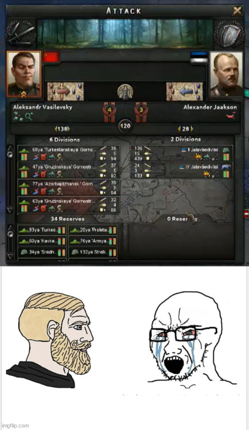 my friend was playing modded hoi4 and... | image tagged in chad vs soyjack | made w/ Imgflip meme maker