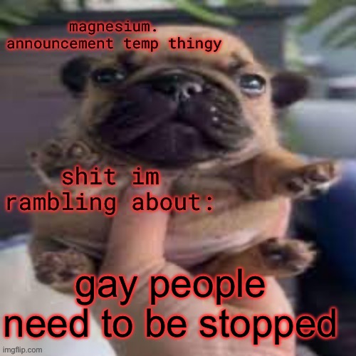 /J I AM BI(myself) | gay people need to be stopped | image tagged in pug temp | made w/ Imgflip meme maker