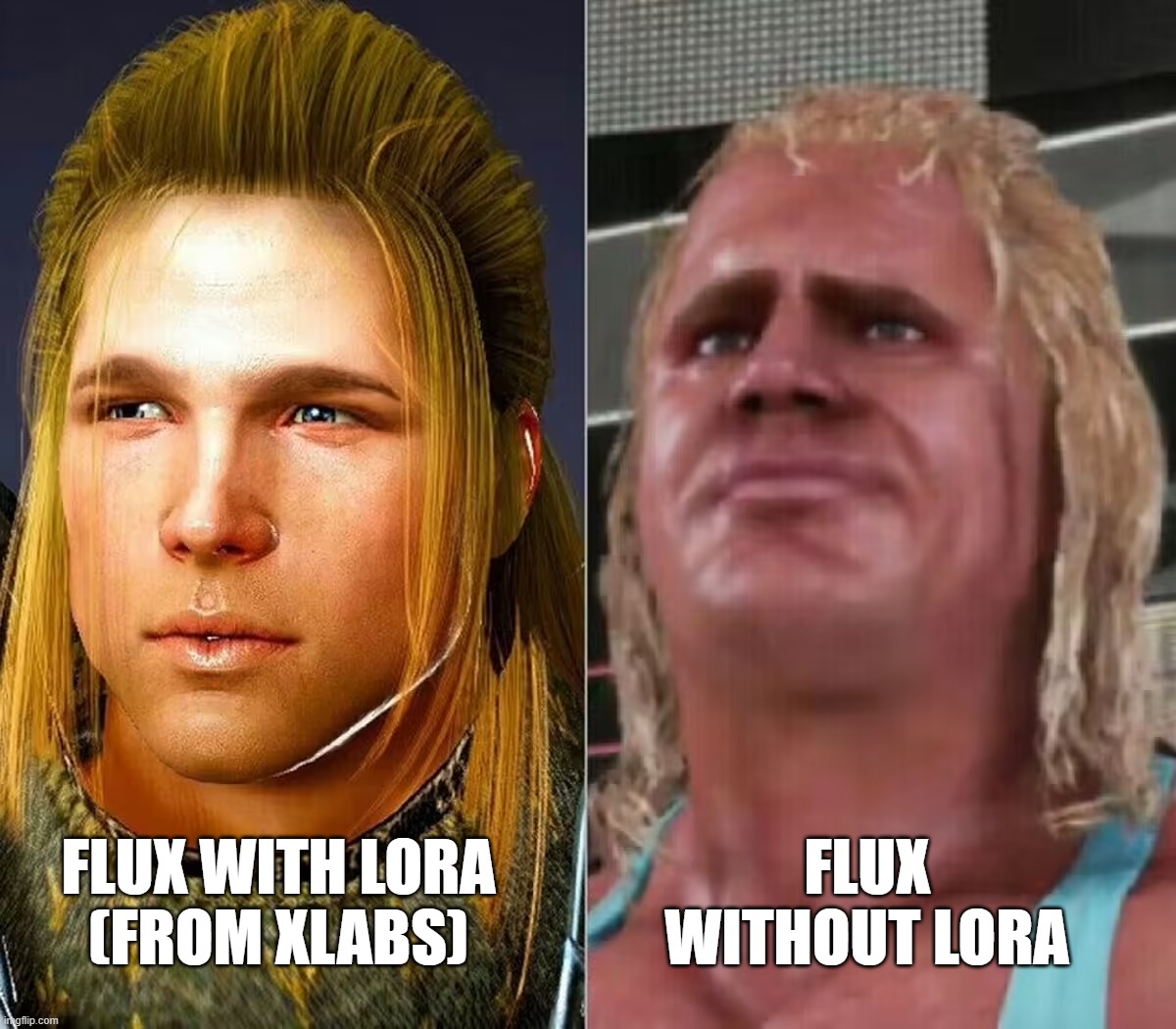 AI image generation is getting crazy! | FLUX WITH LORA
(FROM XLABS); FLUX WITHOUT LORA | image tagged in artificial intelligence,image,generation,image generation,ai,flux | made w/ Imgflip meme maker