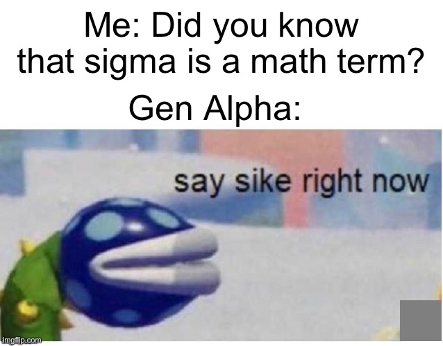 It actually is | Me: Did you know that sigma is a math term? Gen Alpha: | image tagged in say sike right now,stop reading the tags,please,or else,warning,you have been eternally cursed for reading the tags | made w/ Imgflip meme maker