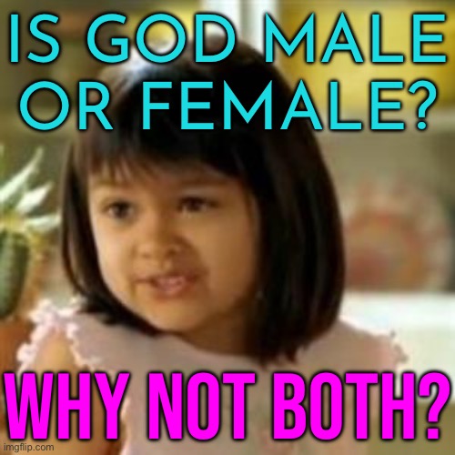 Is God Male Or Female? Why Not Both? | IS GOD MALE OR FEMALE? WHY NOT BOTH? | image tagged in why not both,god,anti-religion,religion,the abrahamic god,radical | made w/ Imgflip meme maker