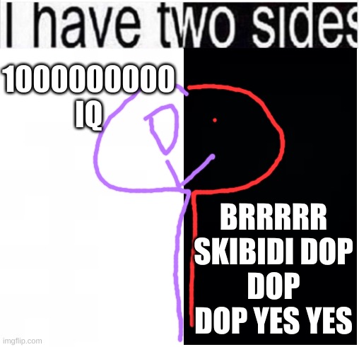 brrr skibidi dop dop dop yes yes brrr skibidi dop dop dop yes yes brrr skibidi dop dop dop yes yes | BRRRRR SKIBIDI DOP DOP DOP YES YES; 1000000000
IQ | image tagged in i have two sides | made w/ Imgflip meme maker