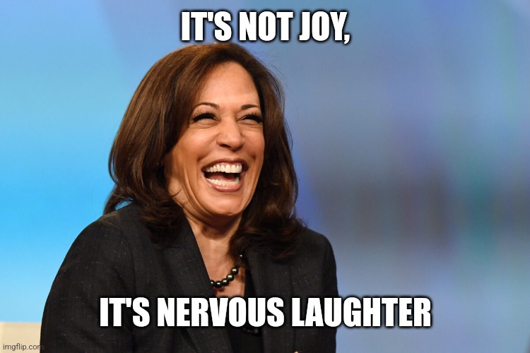 Kamala Harris laughing | IT'S NOT JOY, IT'S NERVOUS LAUGHTER | image tagged in kamala harris laughing | made w/ Imgflip meme maker