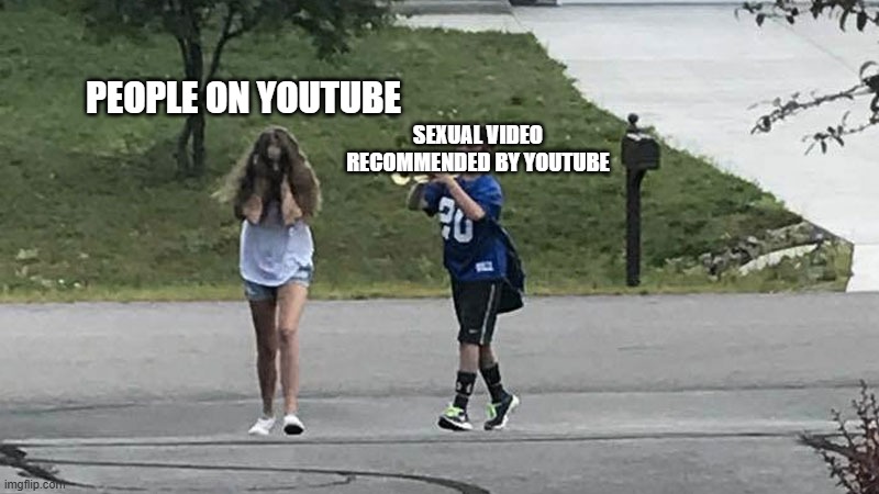 every time youtube recommends a sexual video | SEXUAL VIDEO RECOMMENDED BY YOUTUBE; PEOPLE ON YOUTUBE | image tagged in trumpet boy object labeling,youtube,sexual | made w/ Imgflip meme maker