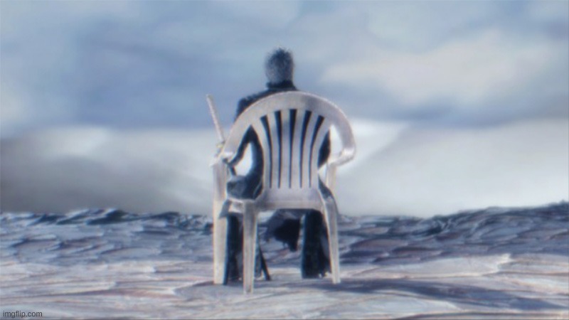 Fun fact: This meme is a mod for DMC5 that replaces Qliphoth (Vergil's throne) with a plastic chair from an earlier Mission | image tagged in vergil chair | made w/ Imgflip meme maker