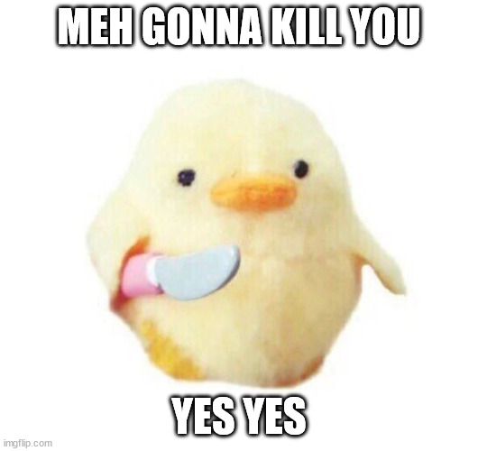 *evil laughs* | MEH GONNA KILL YOU; YES YES | image tagged in duck with knife | made w/ Imgflip meme maker