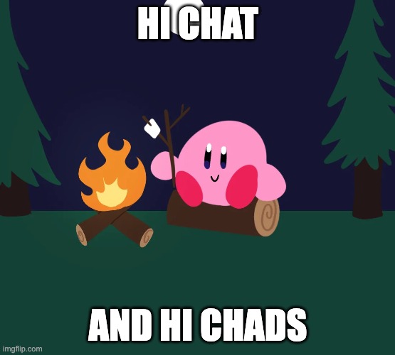 Kirby Camping | HI CHAT; AND HI CHADS | image tagged in kirby camping | made w/ Imgflip meme maker