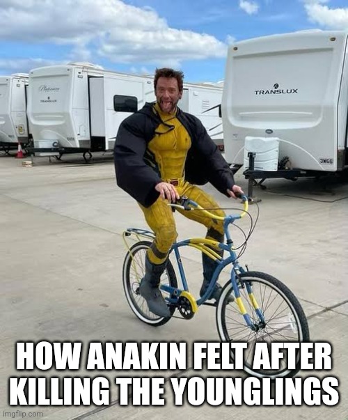 Youngling Genocide Aftermath: | HOW ANAKIN FELT AFTER KILLING THE YOUNGLINGS | image tagged in deadpool,wolverine,anakin skywalker,anakin kills younglings | made w/ Imgflip meme maker