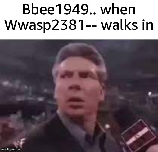 idk | Bbee1949.. when Wwasp2381-- walks in | image tagged in x when x walks in | made w/ Imgflip meme maker