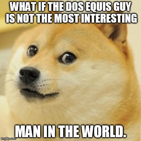 Doge Meme | WHAT IF THE DOS EQUIS GUY IS NOT THE MOST INTERESTING MAN IN THE WORLD. | image tagged in memes,doge | made w/ Imgflip meme maker