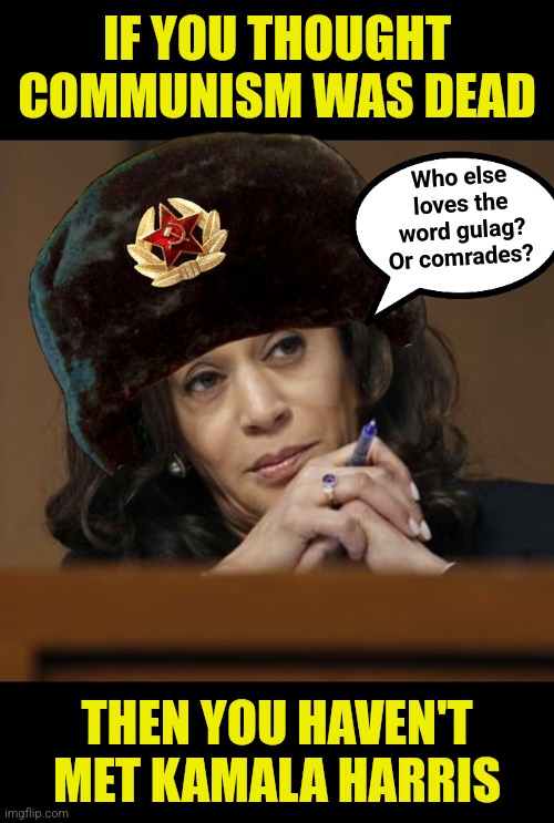 Democrats FINALLY got the full on communist candidate they've dreamed about for 60 years.  And a mistress too? Jackpot! | IF YOU THOUGHT COMMUNISM WAS DEAD; Who else loves the word gulag? Or comrades? THEN YOU HAVEN'T MET KAMALA HARRIS | image tagged in kamala harris,communism,democratic party,liberal hypocrisy,liberal media,failure | made w/ Imgflip meme maker