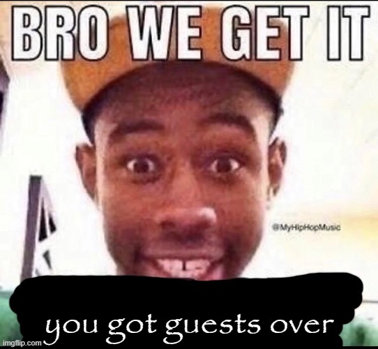 Bro we get it (blank) | you got guests over | image tagged in bro we get it blank | made w/ Imgflip meme maker