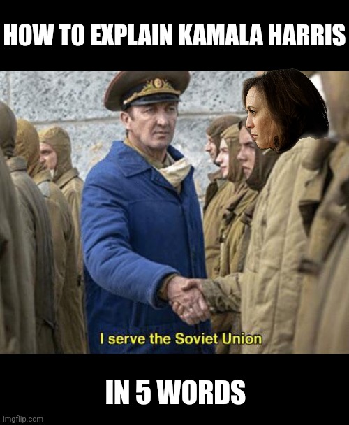 Funny how the party that LOVES to scream about democracy, is now aligned with the antithesis of democracy. | HOW TO EXPLAIN KAMALA HARRIS; IN 5 WORDS | image tagged in i serve the soviet union,kamala harris,traitors,stupid liberals,the struggle is real,mainstream media | made w/ Imgflip meme maker