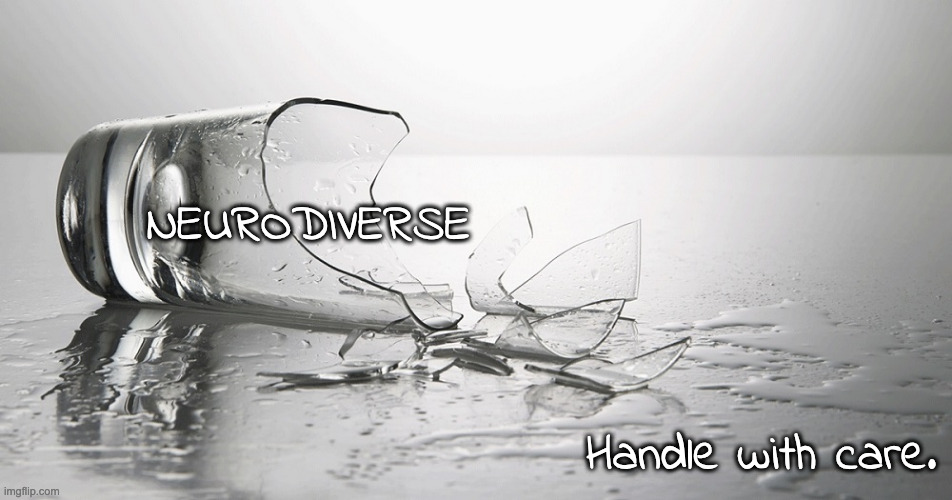 broken glass | NEURODIVERSE Handle with care. | image tagged in broken glass | made w/ Imgflip meme maker