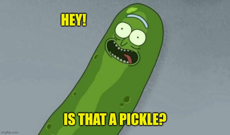 Pickle rick | HEY! IS THAT A PICKLE? | image tagged in pickle rick | made w/ Imgflip meme maker