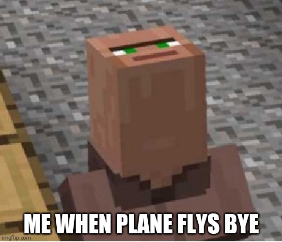 Minecraft Villager Looking Up | ME WHEN PLANE FLYS BYE | image tagged in minecraft villager looking up | made w/ Imgflip meme maker