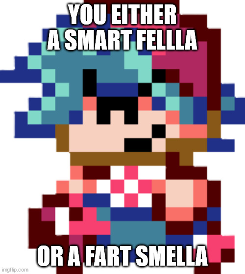 Boyfriend | YOU EITHER A SMART FELLLA; OR A FART SMELLA | image tagged in boyfriend | made w/ Imgflip meme maker