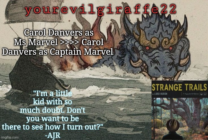 yourevilgiraffe22 | Carol Danvers as Ms Marvel >>>> Carol Danvers as Captain Marvel | image tagged in yourevilgiraffe22 | made w/ Imgflip meme maker