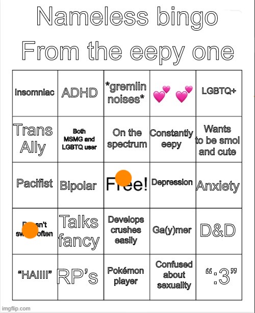 Nameless bingo | image tagged in nameless bingo | made w/ Imgflip meme maker
