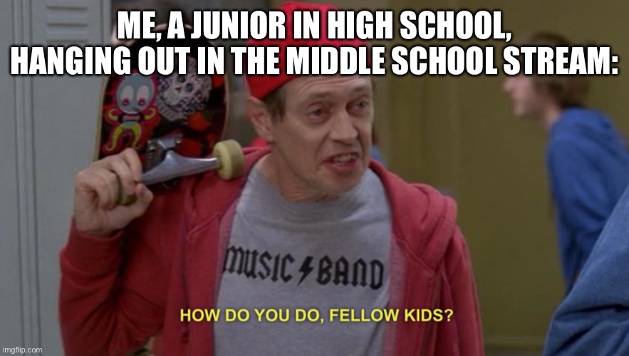 I don’t care, I like looking through memes | ME, A JUNIOR IN HIGH SCHOOL, HANGING OUT IN THE MIDDLE SCHOOL STREAM: | image tagged in how do you do fellow kids,high school,middle school,imposter,why are you reading the tags | made w/ Imgflip meme maker