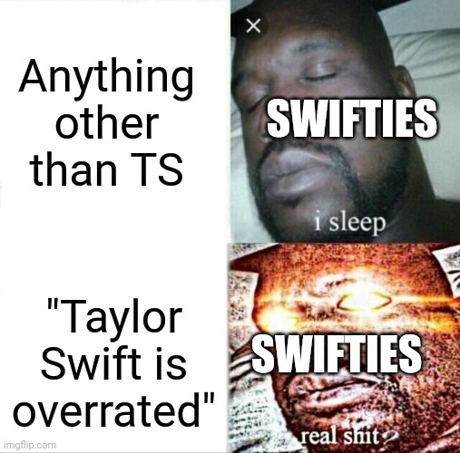 Sleeping Shaq | Anything other than TS; SWIFTIES; "Taylor Swift is overrated"; SWIFTIES | image tagged in memes,sleeping shaq | made w/ Imgflip meme maker