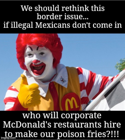 Say No to Trump's Immigration Policy: We Love Our Poison Fries! | image tagged in mcdonalds,trump immigration policy,illegal immigration,corporate greed,french fries,money in politics | made w/ Imgflip meme maker