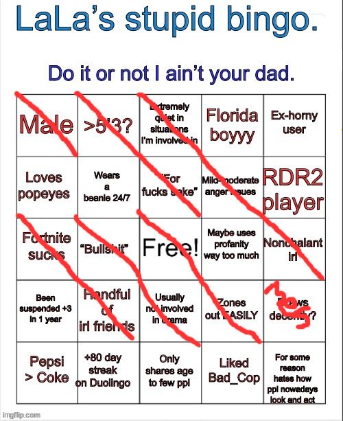 buh | image tagged in lala s stupid bingo | made w/ Imgflip meme maker