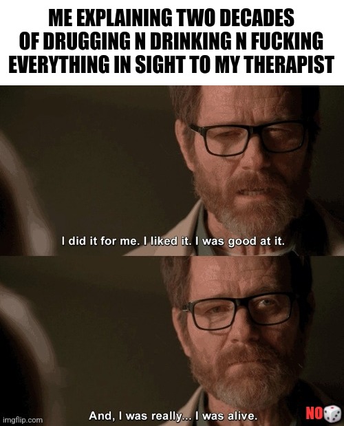ME EXPLAINING TWO DECADES OF DRUGGING N DRINKING N FUCKING EVERYTHING IN SIGHT TO MY THERAPIST | image tagged in funny | made w/ Imgflip meme maker