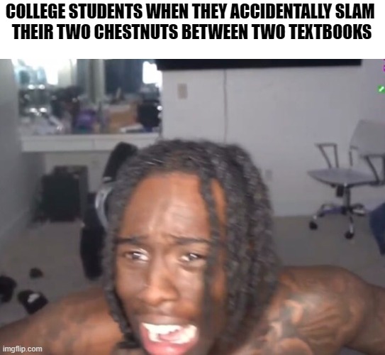 Schools Out | COLLEGE STUDENTS WHEN THEY ACCIDENTALLY SLAM 
THEIR TWO CHESTNUTS BETWEEN TWO TEXTBOOKS | image tagged in school,dank memes,dank,funny,funny memes | made w/ Imgflip meme maker