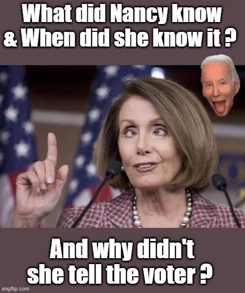 Nancy pelosi | What did Nancy know & When did she know it ? And why didn't she tell the voter ? | image tagged in nancy pelosi | made w/ Imgflip meme maker