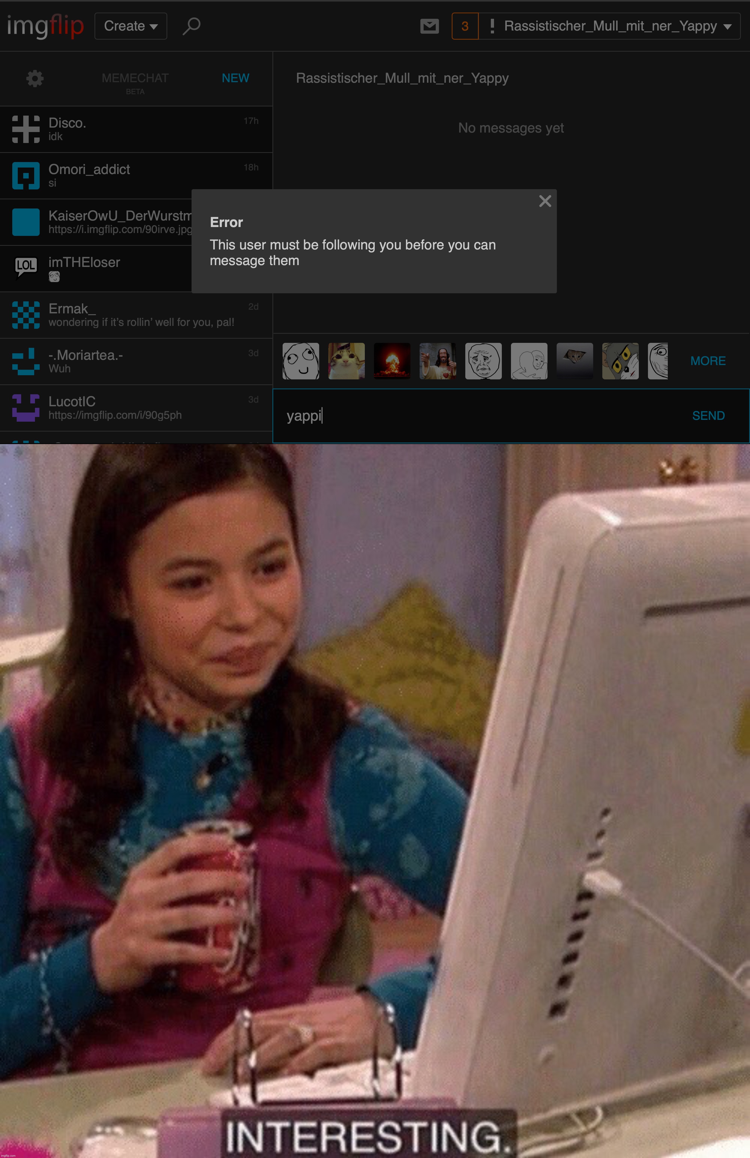 how do I follow myself? | image tagged in icarly interesting | made w/ Imgflip meme maker