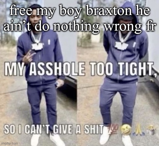 Cant give a shit | free my boy braxton he ain’t do nothing wrong fr | image tagged in cant give a shit | made w/ Imgflip meme maker