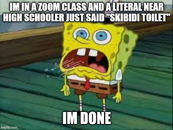 Hyperventilating | IM IN A ZOOM CLASS AND A LITERAL NEAR HIGH SCHOOLER JUST SAID "SKIBIDI TOILET"; IM DONE | image tagged in hyperventilating | made w/ Imgflip meme maker