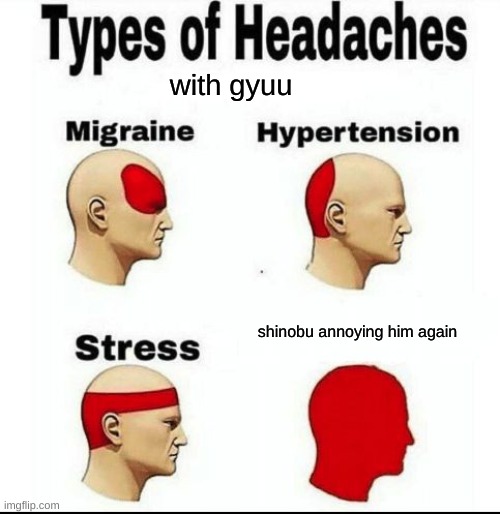 Types of Headaches meme | with gyuu; shinobu annoying him again | image tagged in types of headaches meme | made w/ Imgflip meme maker