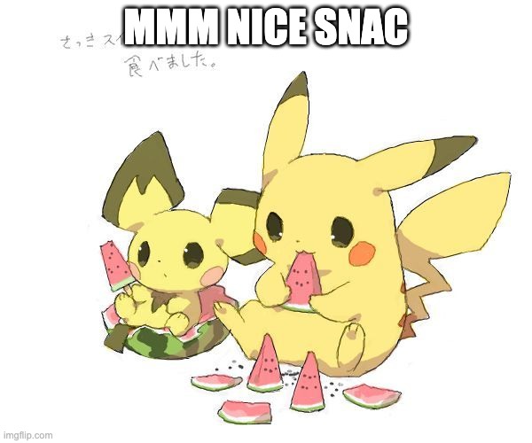 Pichu and Pikachu eating watermelons | MMM NICE SNAC | image tagged in pichu and pikachu eating watermelons | made w/ Imgflip meme maker