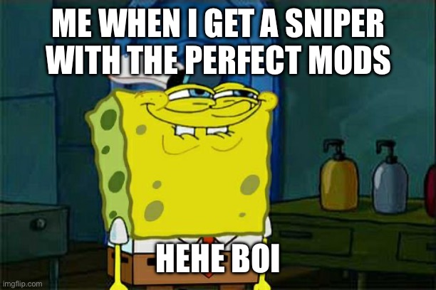 Everyone’s sniper setup is different | ME WHEN I GET A SNIPER WITH THE PERFECT MODS; HEHE BOI | image tagged in memes,don't you squidward | made w/ Imgflip meme maker