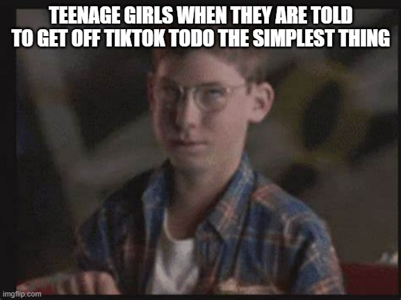 idk | TEENAGE GIRLS WHEN THEY ARE TOLD TO GET OFF TIKTOK TODO THE SIMPLEST THING | image tagged in idk | made w/ Imgflip meme maker