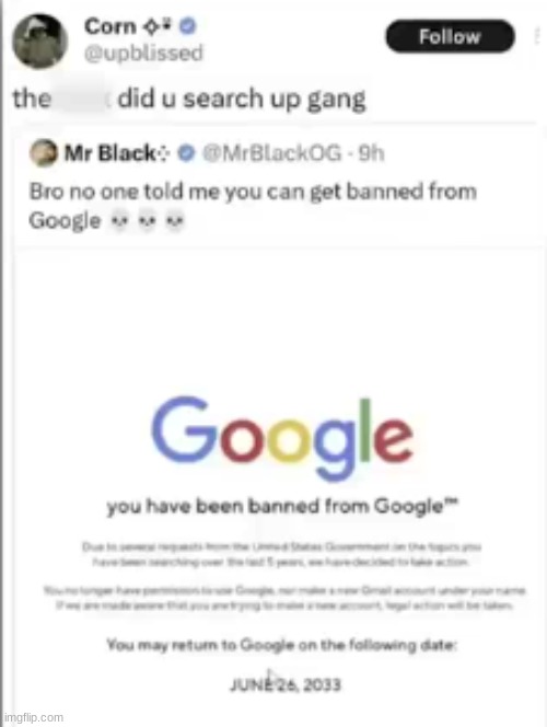 bruh not even actual war crimes could get you banned from google (I saw It on YouTube alr) | made w/ Imgflip meme maker